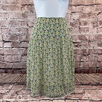 #ad Max Studio Women#x27;s Spring Green Floral Elastic Waist Knee Length Lined Skirt M $25.86