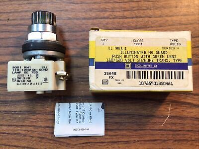 #ad SQUARE D 9001K2L1G SERIES H Push Button With Green Lens Z2 $39.50