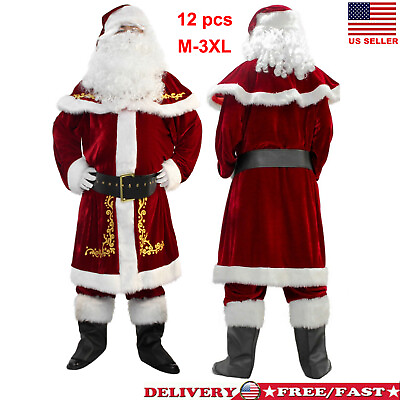 #ad Men#x27;s Deluxe Santa Suit 12PC. Christmas Adult Santa Claus Costume $39.94