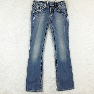 #ad Miss Me Womens Jeans Boot Cut Blue Denim Stone Wash Distressed Low Rise 27 $27.99