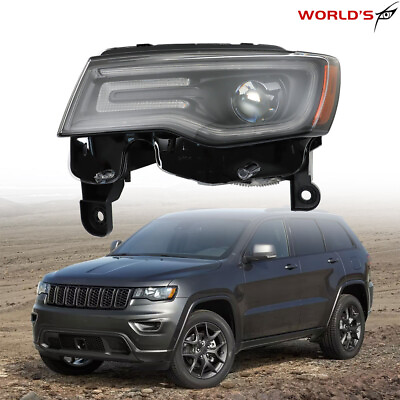 #ad Headlight Fit For 2019 2021 Jeep Grand Cherokee Black HID Xenon LED Left Side $255.63