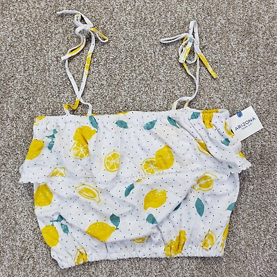 #ad NEW Arizona Medium Womens Crop Top Sleeveless Crochet White Yellow Lemon $22.49