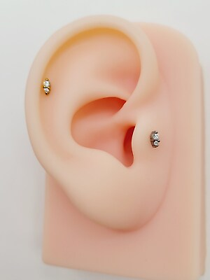 #ad 20G 18G 16G Two Stone Stud Push Pin Labret Threadless Flat Back Helix Earrings $11.99