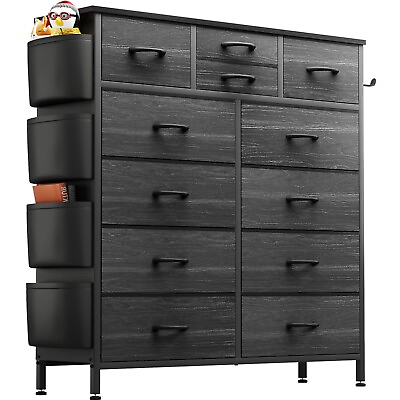 #ad 12 Drawer Dresser for Bedroom Fabric Dressers Chest of Drawers Nursery Black $89.99