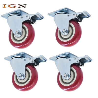 #ad Red Caster Wheels 4quot; Locking Casters With Brake Swivel Plate Castor 4 PCS Caster $30.60