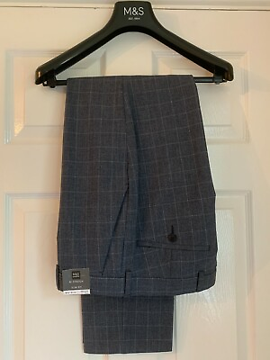 #ad NEW Marks amp; Spencer Slim Fit Check Trousers 32quot;R RRP £54.00 GBP 29.99