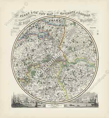 #ad Victorian guide New Map Environs of London Pigot Slater 1839 art print poster GBP 18.90
