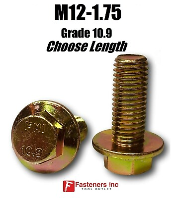 #ad M12 1.75 x Choose Length Grade 10.9 Metric Flange Bolts Yellow Zinc Hardened $9.63