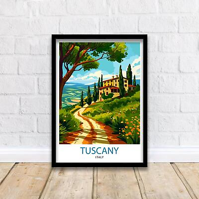 #ad Tuscany Travel Poster Italian Countryside Art Rolling Hills and Vineyards Print GBP 104.00