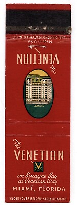 #ad c1950s The Venetian Hotel Biscayne Bay Miami Florida FL Vintage Matchbook Cover $7.99