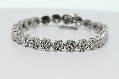 #ad Delicate Round Cut White CZ Flower Tennis Style Fashion Party Silver Bracelets $437.00
