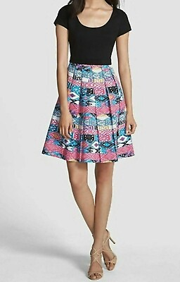 #ad Plenty by Tracy Reese Fit amp; Flare Zoe Dress Sz 2 Tribal Flags Pleated Skirt NWT $52.49