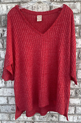 #ad Faded Glory Women’s Top Size 2X 18w 20w Red 3 4 Sleeves $7.00