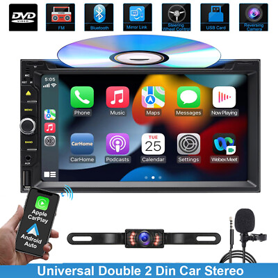 #ad 7#x27;#x27; Double Din Car Stereo Apple Carplay CD DVD Player Radio USB Bluetooth Camera $114.50