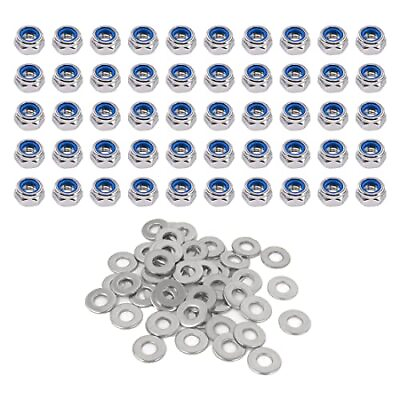 #ad 50pcs 304 Stainless Steel Metric M5 0.8 Locknuts with M5x10x1mm Flat Washers... $17.66