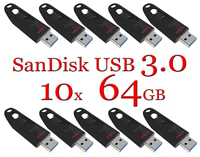 #ad LOT 10x Sandisk Ultra 64GB USB 3.0 Flash Drive 10 x Pack Thumb Drive Pen Drive $39.99