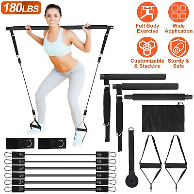 #ad Pilates Bar Kit w 100 180LBS Resistance Bands Adjustable Bands Exercise Fitness $27.99