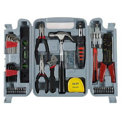#ad 130 Piece Home Tool Kit Household Hand Tool Set w Storage Case $27.93