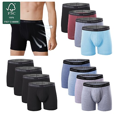 #ad BAMBOO COOL Men#x27;s Bamboo Underwear Boxer Briefs 4 Pack Soft Trunks Undies Black $36.99
