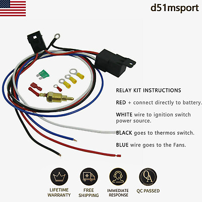#ad Universal Engine Fan Temperature Switch Relay Kit Cooling Thermostat Wiring Set $11.99