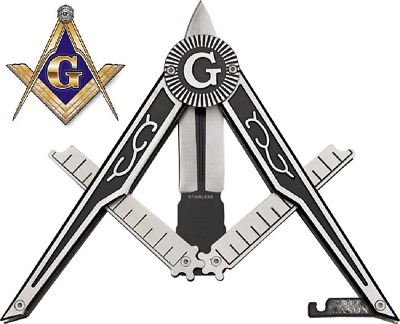 #ad 9quot; Masonic Square and Compass Folding Knife Freemason Gift $24.95
