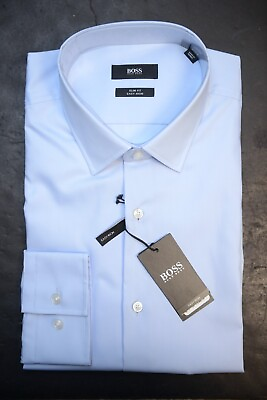 #ad Hugo Boss Men#x27;s Jenno Slim Fit Easy Iron Pastel Blue Cotton Dress Shirt 41 16 $64.79