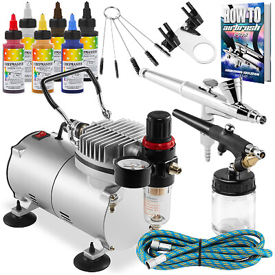 #ad Cake Airbrush Decorating Kit 2 Airbrushes Compressor and 6 Chefmaster Colors $92.99