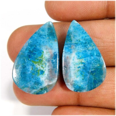 #ad 30.40Cts. Natural Quality Top Blue Apatite Pair Pear Cabochon Loose Gemstone $15.80