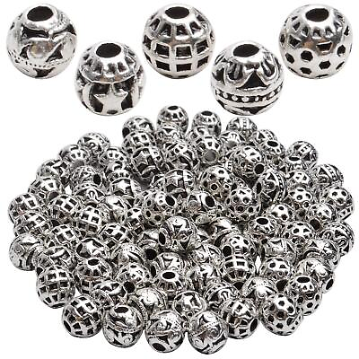 #ad 100pcs Tibetan Antique Silver Round Spacer Beads Hollow Spacer Charm Beads fo... $16.30