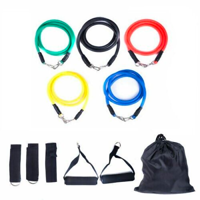 #ad 11 PCS Resistance Exercise Band Set Yoga Pilates Abs Fitness Tube Workout Bands $10.95