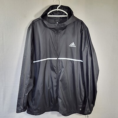 #ad Adidas Own the Run Training Jacket Men 2XL Black Hooded Water Wind Resistant $36.00