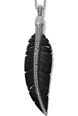#ad Brighton Free Spirit Feather Necklace NWT $98 black silver $31.49