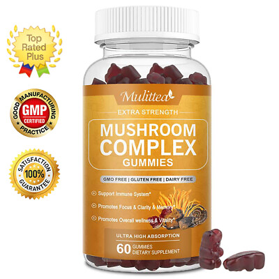 #ad 60pcs Mushroom Complex Gummies Lions Mane Chaga Reishi Focus Memory Immunity US $13.95