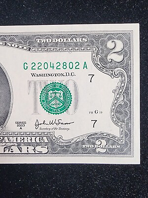 #ad 2003 A $2 TWO DOLLAR BILL Chicago quot;Gquot; UNCIRCULATED F 1938G. Our T6617 $10.00