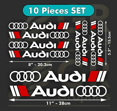 #ad AUDI Decal SET x10 Racing Sport S Line Stickers Emblem Logo WHITE RED $21.99
