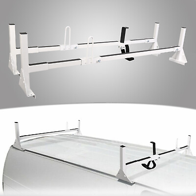 #ad For Chevy Express 2500 3500 96 23 Steel White Cargo Van Ladder Roof Rack 2 bars $118.99