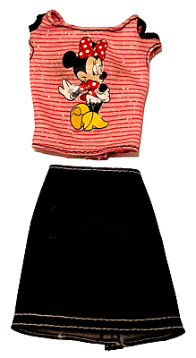 #ad Fits Vintage Mattel Barbie Dolls Minnie Mouse Graphic Shirt Black Skirt Fashion $34.99