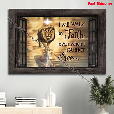 #ad Jesus Poster Beautiful lion Light cross Walking on water Poster Gift Fo... $20.42