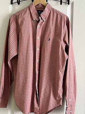 #ad Ralph Lauren Men’s Long Sleeve Button Up Shirt In Coral Plaid Purple Pony Size L $24.95