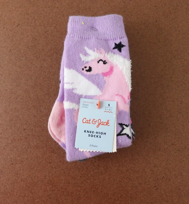 #ad Cat amp; Jack Girls Shoe Size 5.5 8.5 Colorful Unicorn Knee High Socks 2 Pairs NWT $8.49