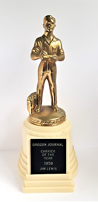 #ad Oregon Journal Newspaper 1958 Trophy Award Carrier Of The Year Jim Lewis Vintage $69.00