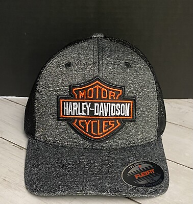 #ad HARLEY DAVIDSON FITTED FLEXFIT Hat Baseball Hat Black EMBROIDERED Patch $25.00