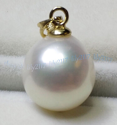 #ad Gorgeous AAA 8 12mm Genuine Natural Round South Sea White Pearl Pendant 14K Gold $18.78