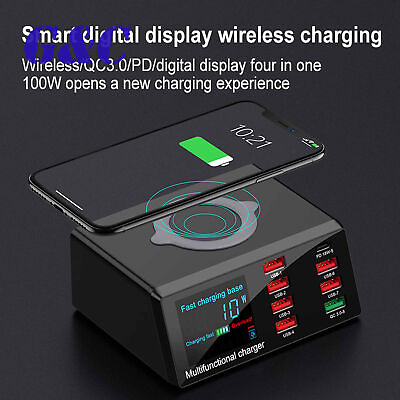#ad 100W QC 3.0 Charge 8 USB Ports Charging Dock Station Qi X9 Wireless Fast Charger $7.46