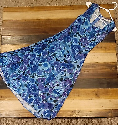 #ad Madison Wells Collection Long Blue Purple Floral Sundress Women#x27;s Size 3 4 $11.99