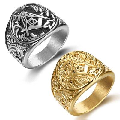 #ad Stainless Steel Masonic Carved Design Men Women#x27;s Freemason Rings Sizes 7 15 $12.99