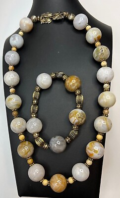 #ad Large Bead Crazy Lace Agate Necklace amp; Bracelet In Excellent Condition $55.00