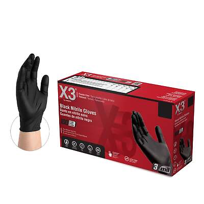 #ad X3 Black Nitrile Disposable Industrial Gloves 3 Mil Latex Powder Free BX344100 $96.00