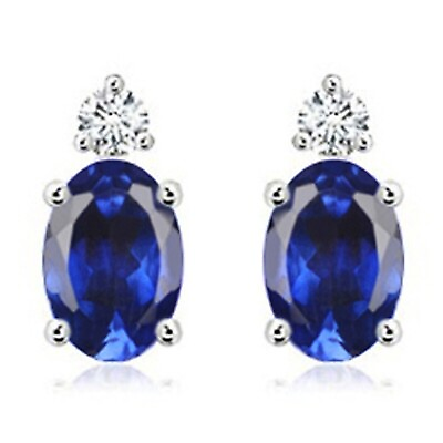 #ad Natural Oval Tanzanite and Diamond 14k Solid White Gold Stud Earring $395.55