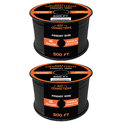 #ad 16 Ga Car Audio Primary Wire 500ft–2 Black Rolls Remote Power Ground Electrical $56.95